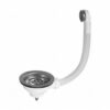 3½ inch Korfplug met ronde overloop. Gootsteen korfplug ronde overloop: 3½ inch RVS korfplug met lange witte overloopslang en rond overloopje