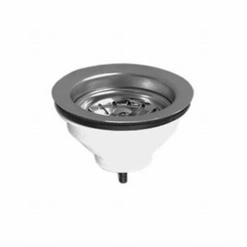 Gootsteen korfplug zonder overloop: 3½ inch RVS korfplug met witte onderbak en uitstekende bout, voor natuurstenen spoelbakken