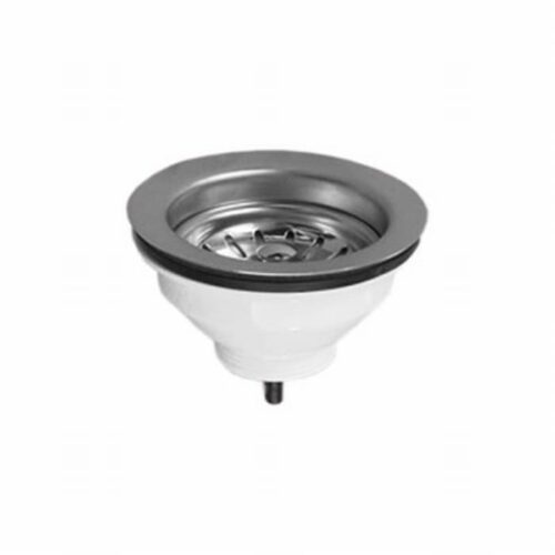 Gootsteen korfplug zonder overloop 3.5 inch: RVS korfplug met zeefje en witte onderbak