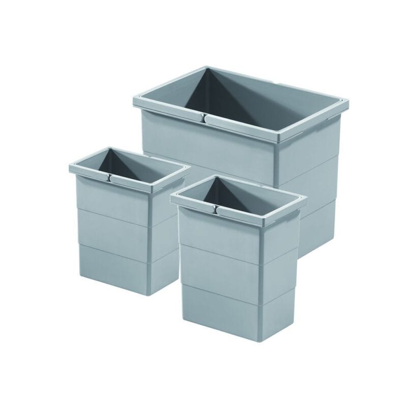 Hailo inbouw afvalemmer 1x14 liter: set van drie lichtgrijze binnenemmers (1 × 14 en 2 × 2,5 liter)