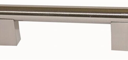 B012 Greep BOSS afst.160mm/L.188mm RVS-look Greep keukenkast 160mm BOSS: ronde staaf op twee platte rechthoekige voeten in RVS-look