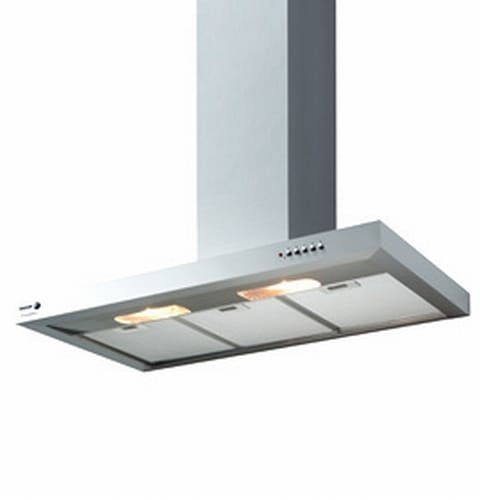Fagor wandschouw: RVS-schouwkap met plat afzuigdeel, drie filters, twee lampen en drukknoppen