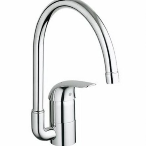 Grohe Euroeco 32752-000 keukenkraan in chroom met hoge ronde uitloop en hendel aan de voorkant