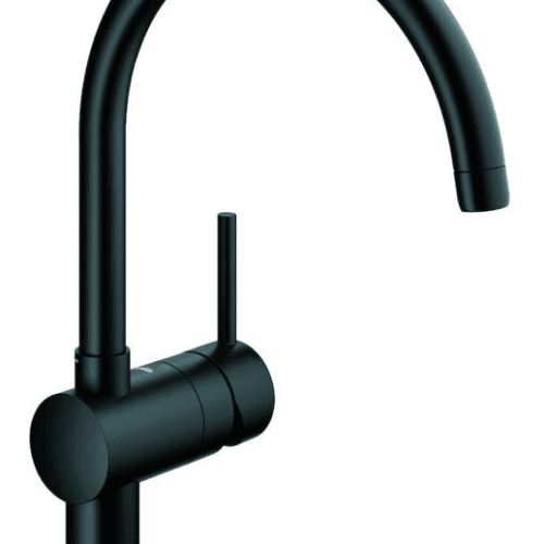 Grohe Minta 32917 keukenkraan in mat zwart met hoge ronde uitloop en hendel aan de zijkant