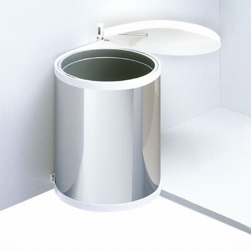 Hailo-Mono-15-liter-afvalemmer-rvs-wit-1 Hailo inbouw afvalemmer 15 liter Mono: ronde RVS-emmer met wit deksel aan de kastdeur