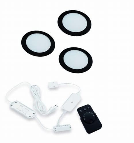 Hera-FR-68-Dynamic-led-sets-zwart-24-V-set-van-3-1 HERA inbouwspot keuken FR-68 set van 3: 3 zwarte ledspots met mat wit lichtvenster, controller en afstandsbediening