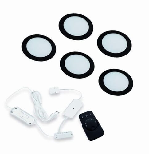 Hera-FR-68-Dynamic-led-sets-zwart-24-V-set-van-5-1 HERA inbouwspot keuken FR-68 set van 5: 5 zwarte ledspots met mat wit lichtvenster, controller en afstandsbediening