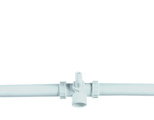 Plug verbindingsset Afvoer verbindingsset spoelbak: witte plug verbindingsset met lage bocht, hoge staande buis en T-stuk met slangaansluiting
