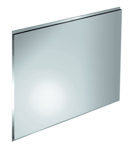 RVS achterwand Achterwand keuken rvs 20 mm 600x650: rechthoekige RVS-plaat met omgezette randen, schuin gefotografeerd