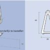 Schapdrager 5 mm kantelborging: tekening van een witte driehoekige borging met pen, maten 44 × 26 mm