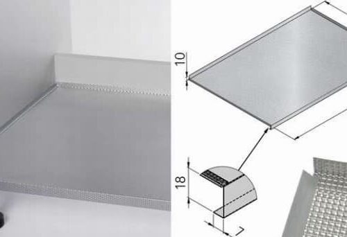 Spoelkast bescherming Aluminium 561 x 510 x 0 Spoelkast bescherming 561x510: aluminium bodemplaat in een spoelkast, met tekening van de omgezette rand en de gewafelde structuur