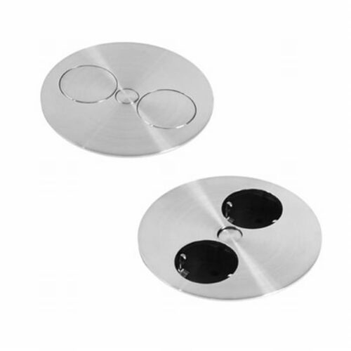 Twist 2ST rvs. Twist stopcontact RVS: twee ronde inbouwstopcontacten, één gesloten en één open met twee contactdozen