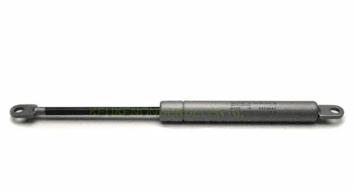 Gasveer Stabilus 0400 N: grijze Lift-O-Mat 3279KY gasveer met zwarte zuigerstang en een bevestigingsoog aan beide uiteinden