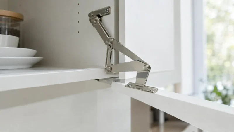 Vernikkelde klepschaar aan de binnenkant van een klep die naar beneden opent