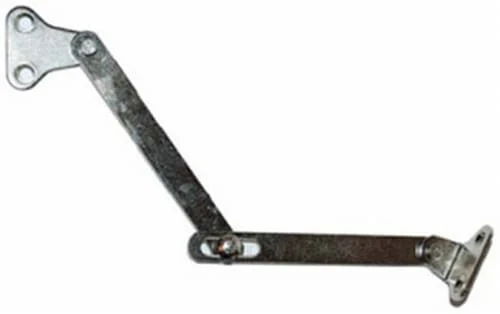 Klepschaar 328 mm: vernikkelde klapschaar met twee scharnierende armen, een plaatje voor de kastwand en een hoekplaatje voor de klep
