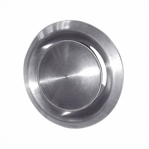 Ventilatierooster rond SUB: rond rooster met afdekschijf en brede rand in RVS-look